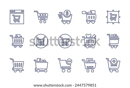 Shopping cart line icon set. Editable stroke. Vector illustration. Containing shopping cart, trolley, cart minus, no shopping cart.
