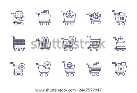 Shopping cart line icon set. Editable stroke. Vector illustration. Containing shopping cart, ecommerce, add to cart, remove cart.