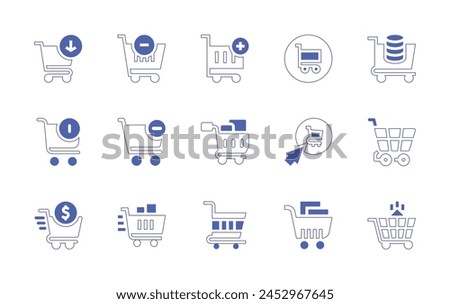 Shopping cart icon set. Duotone style line stroke and bold. Vector illustration. Containing add to cart, shopping cart, cart minus, online shopping.