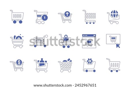 Shopping cart icon set. Duotone style line stroke and bold. Vector illustration. Containing shopping cart, remove cart, shopping online.
