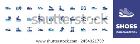 Shoes icon collection. Duotone color. Vector illustration. Containing sneaker, tango, shoe, running, running, slippers, shoes, boot, boots, sneakers, witch, baby, sport.