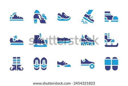 Shoes icon set. Duotone color. Vector illustration. Containing tango, running, shoe, ice skate, witch, sport, shoes, platform, ice skating shoes.