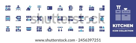 Kitchen icon collection. Duotone color. Vector illustration. Containing apron, kitchen, exhaust hood, cabinet, plate, grill, utensils, oven, kitchen board, knives, cooking, robot.