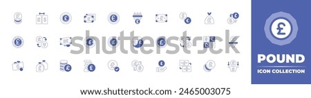 Pound icon collection. Duotone style line stroke and bold. Vector illustration. Containing money, payment, pound sterling, pound, currency, yin yang, currency exchange, money bag, exchange, sales.