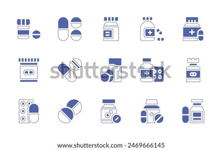 Medicine icon set. Duotone style line stroke and bold. Vector illustration. Containing medicine, tablets, pill, drugs, pills, capsules, medicines.