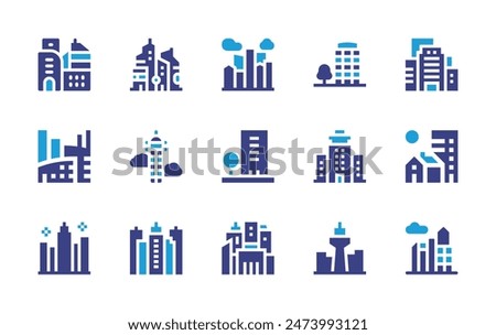 Skyline icon set. Duotone color. Vector illustration. Containing city, skyline, skycraper, urbanity, building, buildings, skyscraper.