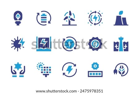 Renewable energy icon set. Duotone color. Vector illustration. Containing solarenergy, windpower, renewableenergy, energy, energysaving, hydraulicenergy, battery.