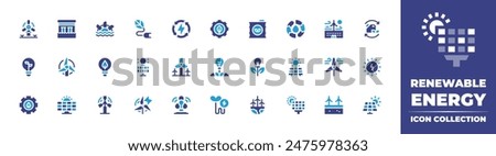 Renewable energy icon collection. Duotone color. Vector illustration. Containing greenenergy, ecoenergy, windmill, eco, renewableenergy, windenergy, eolicenergy, solarpanel.