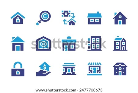 Property icon set. Duotone color. Vector illustration. Containing search, smarthome, house, mortgage, mortgageloan, cottage, security, home, apartments.