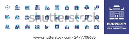 Property icon collection. Duotone color. Vector illustration. Containing protection, property, home, cancelled, realestate, house, mansion, fence, houses, measure.