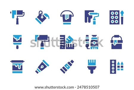 Painting icon set. Duotone color. Vector illustration. Containing paintbucket, paintroller, painttube, paintbrush, paintingroller, oilpaint, paintswatch.