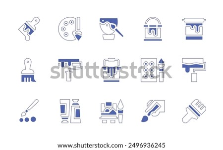 Painting icon set. Duotone style line stroke and bold. Vector illustration. Containing painting, colorpalette, oilpaint, brush, paintbucket, watercolor, paintbrush, paintroller.