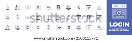 Login icon collection. Duotone style line stroke and bold. Vector illustration. Containing login, profile, password, authentication, account, laptop, personaldata, signin, privateaccount.