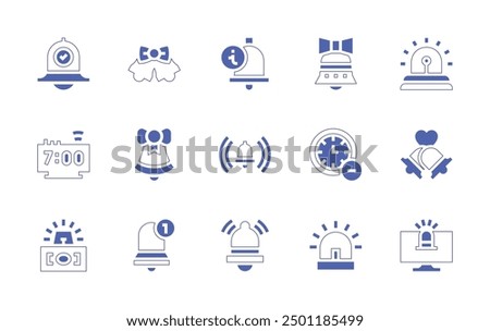 Alarm icon set. Duotone style line stroke and bold. Vector illustration. Containing alarmon, alarmclock, alarm, notification, siren, bell, alert, bells, hack, packardbell, remove.