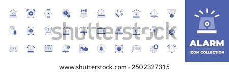 Alarm icon collection. Duotone style line stroke and bold. Vector illustration. Containing siren, alarmclock, digitalalarmclock, alarm, notification, bell, book, like, remove, alert.