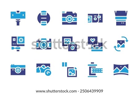 Photography icon set. Duotone color. Vector illustration. Containing photography, blackandwhite, panorama, camera, picture, switch, actioncamera, filmreel, refreshdata.