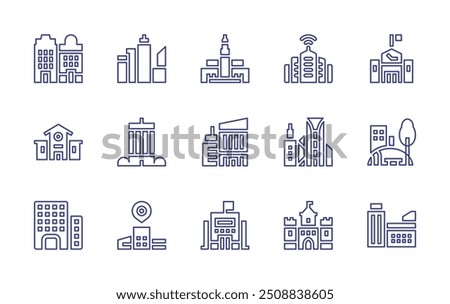 City line icon set. Editable stroke. Vector illustration. Containing buildings, school, city, smartcity, architectureandcity, building, casablanca, ngo, park, castle.