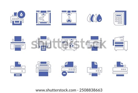 Print icon set. Duotone style line stroke and bold. Vector illustration. Containing printer, newspaper, cmyk, print, dprinting, subtract, house.