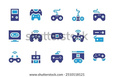 Console icon set. Duotone color. Vector illustration. Containing gameconsole, console, videogameconsole, controller, gamecontroller, television, browse, joystick.