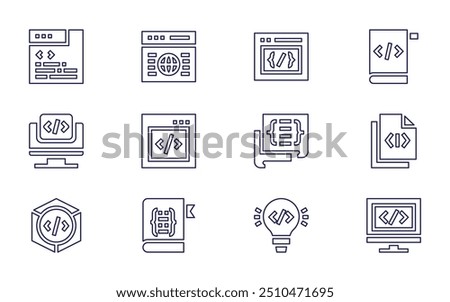 Programming icon set. Line style. Editable stroke. website, programming, code, css, book, laptop, computer, binary code, programming language, program.