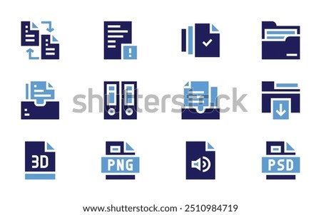 File icon set. Bold style. Duotone colors. file cabinet, download file, file, psd, storage, png, files, version, folder, transfer.