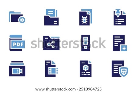 File icon set. Bold style. Duotone colors. documents, folder, file, pdf, sharing, video, 3d file.