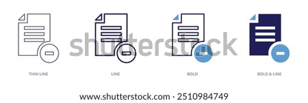 Remove file icon in 4 different styles. Thin Line, Line, Bold, and Bold Line. Duotone style. Editable stroke.
