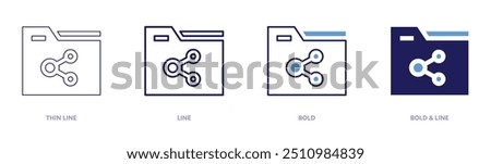 File sharing icon in 4 different styles. Thin Line, Line, Bold, and Bold Line. Duotone style. Editable stroke.