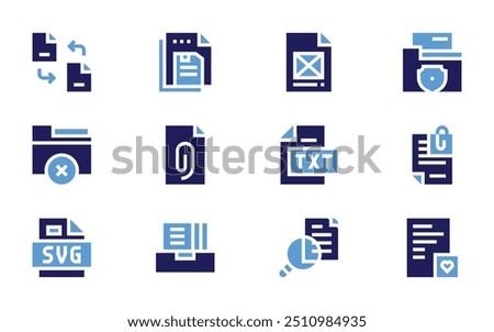 File icon set. Bold style. Duotone colors. remove, s v g, attached file, files, file, exchange, text, save, police.