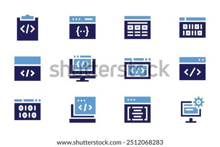 Programming icon set. Bold style. Duotone colors. web programming, binary code, coding, programming, programming language, program.