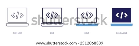 Laptop icon in 4 different styles. Thin Line, Line, Bold, and Bold Line. Duotone style. Editable stroke.