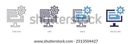 Programming jobs icon in 4 different styles. Thin Line, Line, Bold, and Bold Line. Duotone style. Editable stroke.