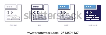 Programming practice icon in 4 different styles. Thin Line, Line, Bold, and Bold Line. Duotone style. Editable stroke.