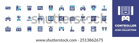 Controller icon collection. Duotone color. Vector illustration. Containing controller, gamecontroller, djcontroller, airtrafficcontroller, switch, gamepad, game.