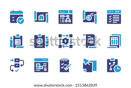 Planning icon set. Duotone color. Vector illustration. Containing calendar, planning, sprint, taskplanning, task, strategy, todolist, kanban.