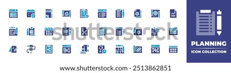 Planning icon collection. Duotone color. Vector illustration. Containing calendar, planning, sketch, checklist, clipboard, notebook, plan, todolist, kanban, backlog.