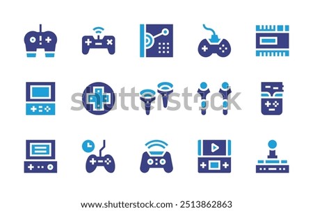 Controller icon set. Duotone color. Vector illustration. Containing virtualreality, gamecontroller, controllers, joypad, gamepad, controllever, videoconsole, controls.