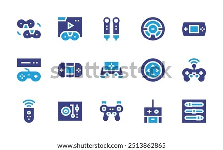 Controller icon set. Duotone color. Vector illustration. Containing remotecontrol, controllerpad, controller, gamecontroller, gameboy, console, turntable.