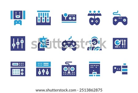 Controller icon set. Duotone color. Vector illustration. Containing gamecontroller, controller, airtrafficcontroller, team, joystick, control, adjustment, gaming.