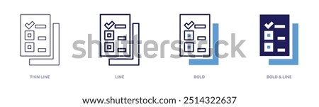 File exporting icon in 4 different styles. Thin Line, Line, Bold, and Bold Line. Duotone style. Editable stroke.