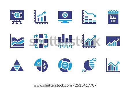 Chart icon set. Duotone color. Vector illustration. Containing bargraph, linegraph, piechart, chart, linechart, barchart, pyramidchart, diagram.