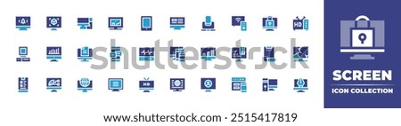 Screen icon collection. Duotone color. Vector illustration. Containing screen, pc, computer, compatibility, mobilephone, devices, tablet, alarm, dscanner.