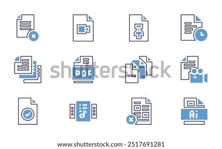 File icon set. Bold line style. Duotone colors. Editable stroke. music, file, files, saved file, pdf, ai file, music files, video.