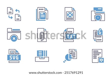 File icon set. Bold line style. Duotone colors. Editable stroke. upload, file, files, remove, attached file, exchange, text, save, police.