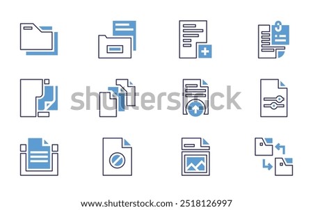 File icon set. Bold line style. Duotone colors. Editable stroke. upload, image, file, files, remove file, s v g, attached file, text.