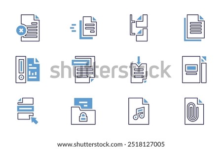 File icon set. Bold line style. Duotone colors. Editable stroke. file, file download, audio, pdf, ai file, video, music files.