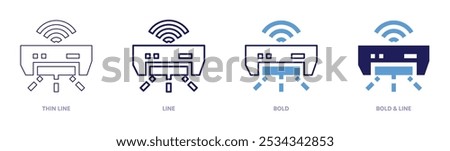 Wifi air conditioner icon in 4 different styles. Thin Line, Line, Bold, and Bold Line. Duotone style. Editable stroke.