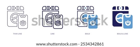 Washing machine icon in 4 different styles. Thin Line, Line, Bold, and Bold Line. Duotone style. Editable stroke.