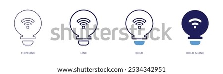 Smart light bulb icon in 4 different styles. Thin Line, Line, Bold, and Bold Line. Duotone style. Editable stroke.