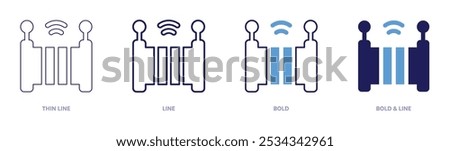 Smart gate icon in 4 different styles. Thin Line, Line, Bold, and Bold Line. Duotone style. Editable stroke.